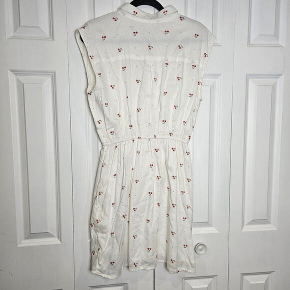 Apana Midi White Dress Cherries Pockets Large - Picture 2 of 11